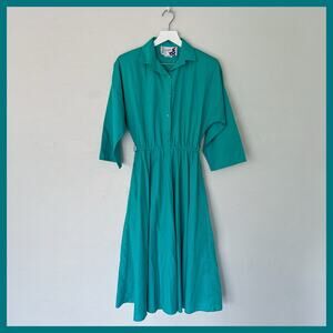 Vintage 1980s The American Shirt Dress Teal size 8